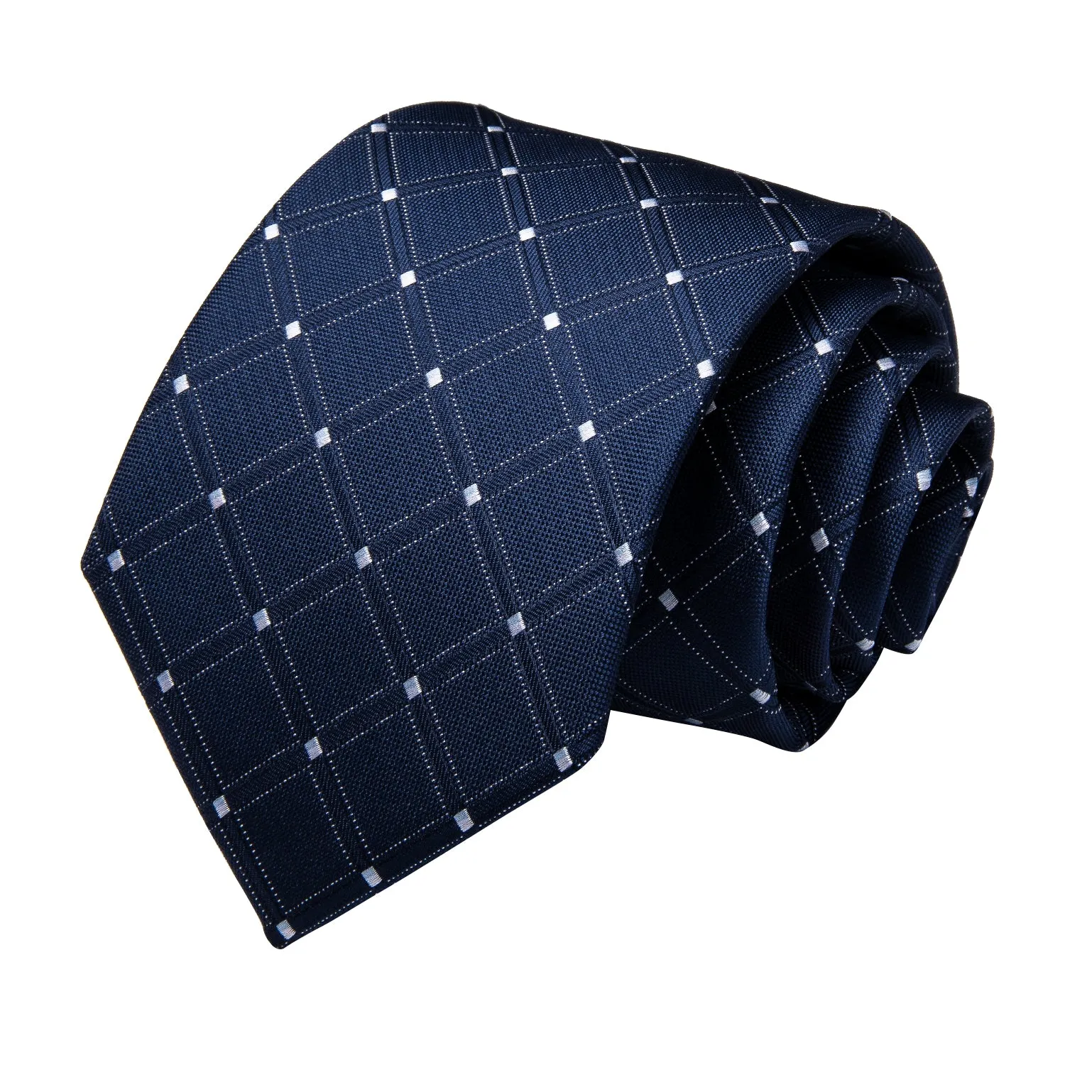 Navy Blue Plaid Men's Necktie Pocket Square Cufflinks Set 8cm sold by Ties2You product image thumbnail 3
