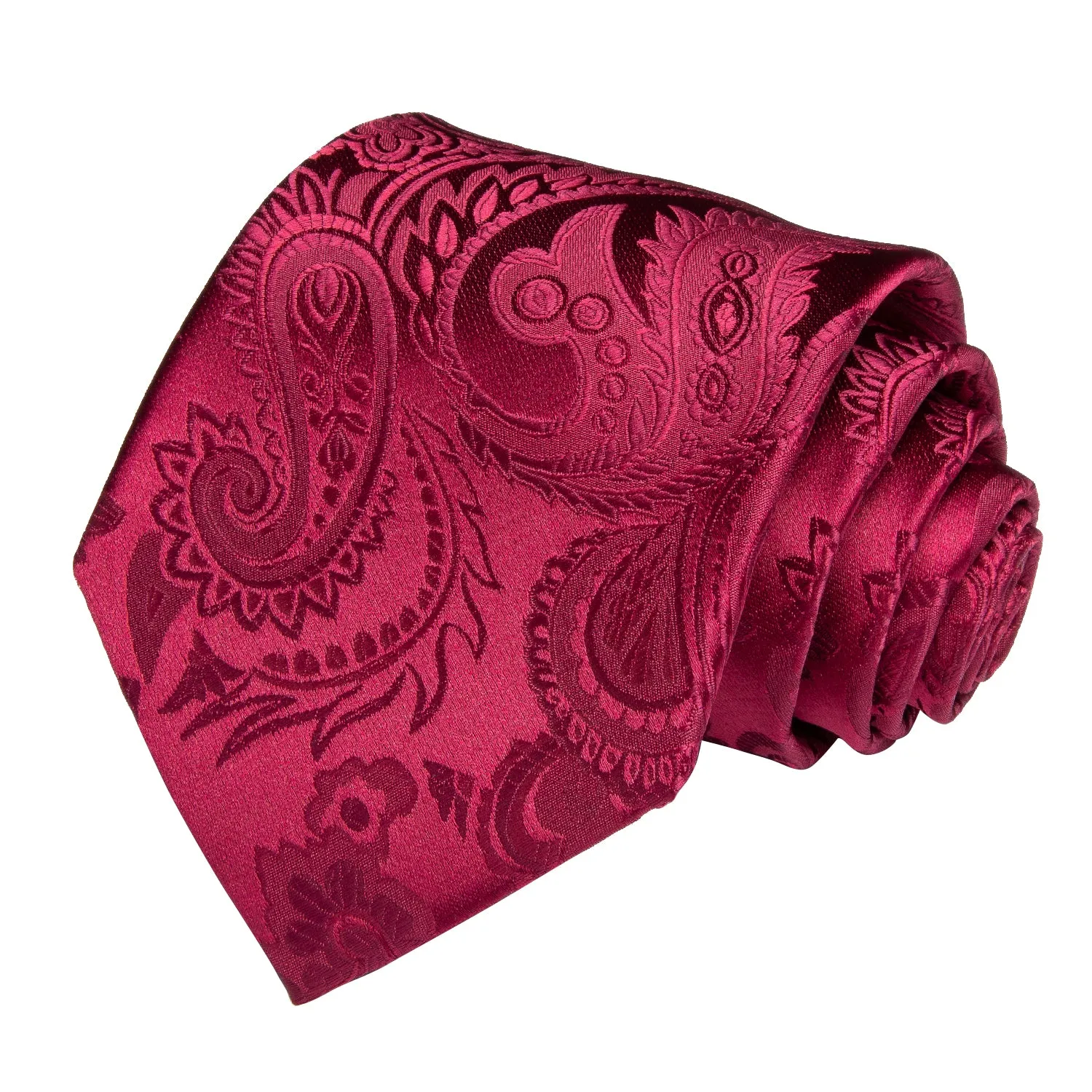 Burgundy Red Paisley Men's Necktie Pocket Square Cufflinks Set 8cm sold by Ties2You product image thumbnail 3