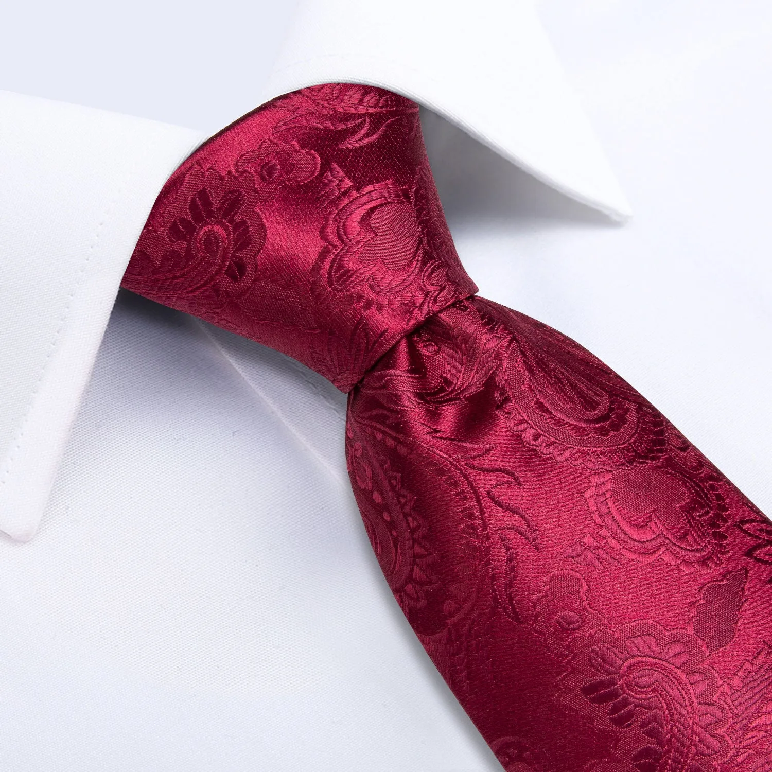 Burgundy Red Paisley Men's Necktie Pocket Square Cufflinks Set 8cm sold by Ties2You product image thumbnail 4