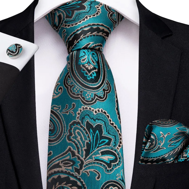 Blue Black Paisley Men's Necktie Pocket Square Cufflinks Set 8cm sold by Ties2You