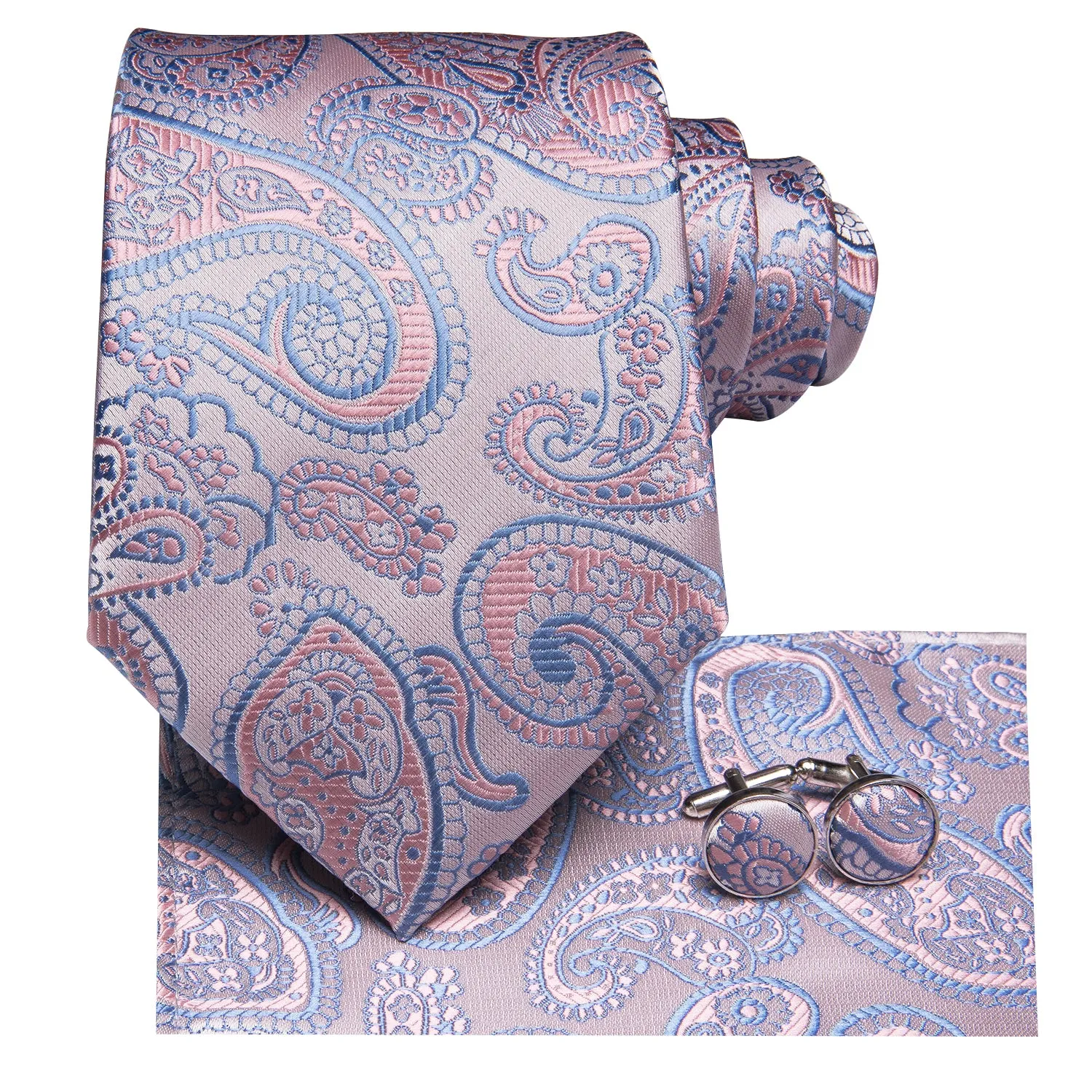 Pink Blue Paisley Men's Necktie Pocket Square Cufflinks Set sold by Ties2You product image thumbnail 3