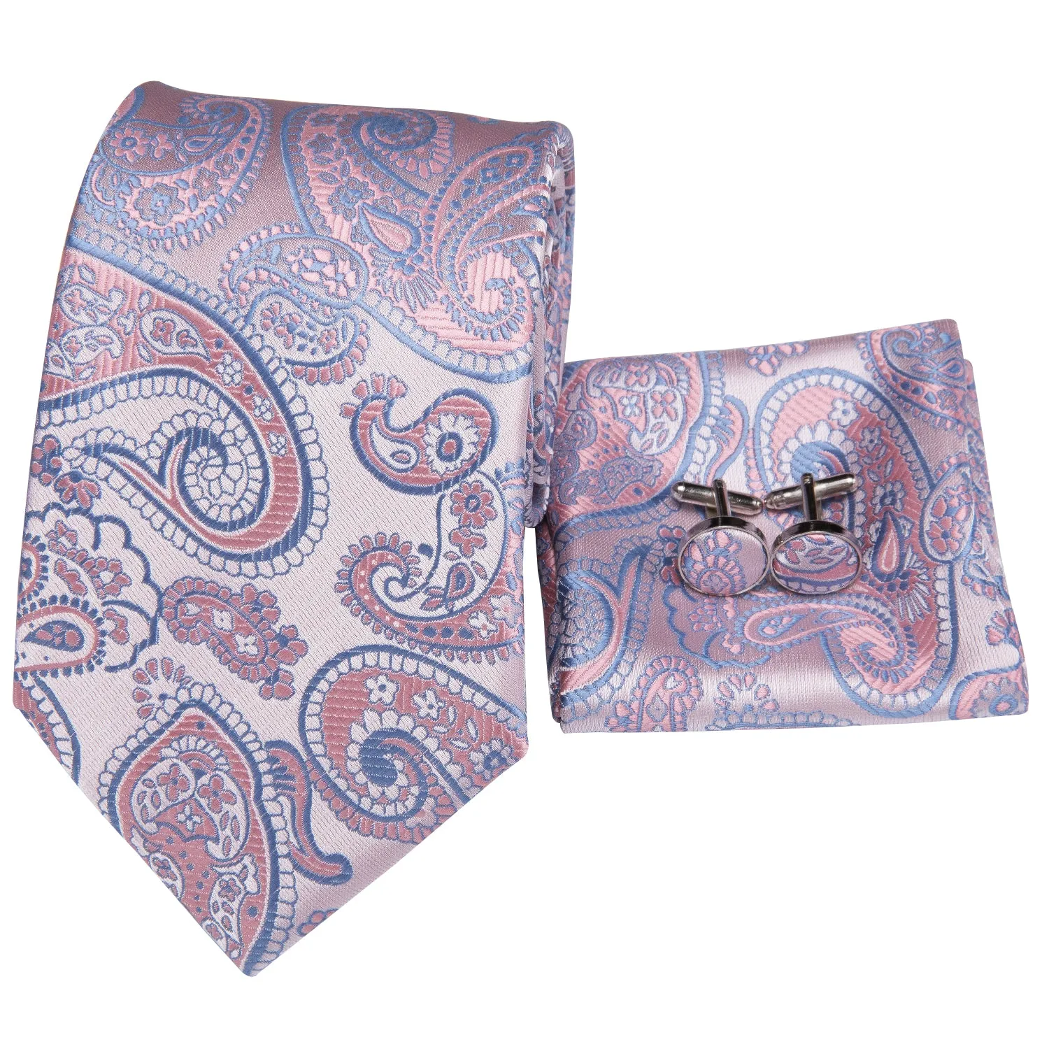 Pink Blue Paisley Men's Necktie Pocket Square Cufflinks Set sold by Ties2You product image thumbnail 4