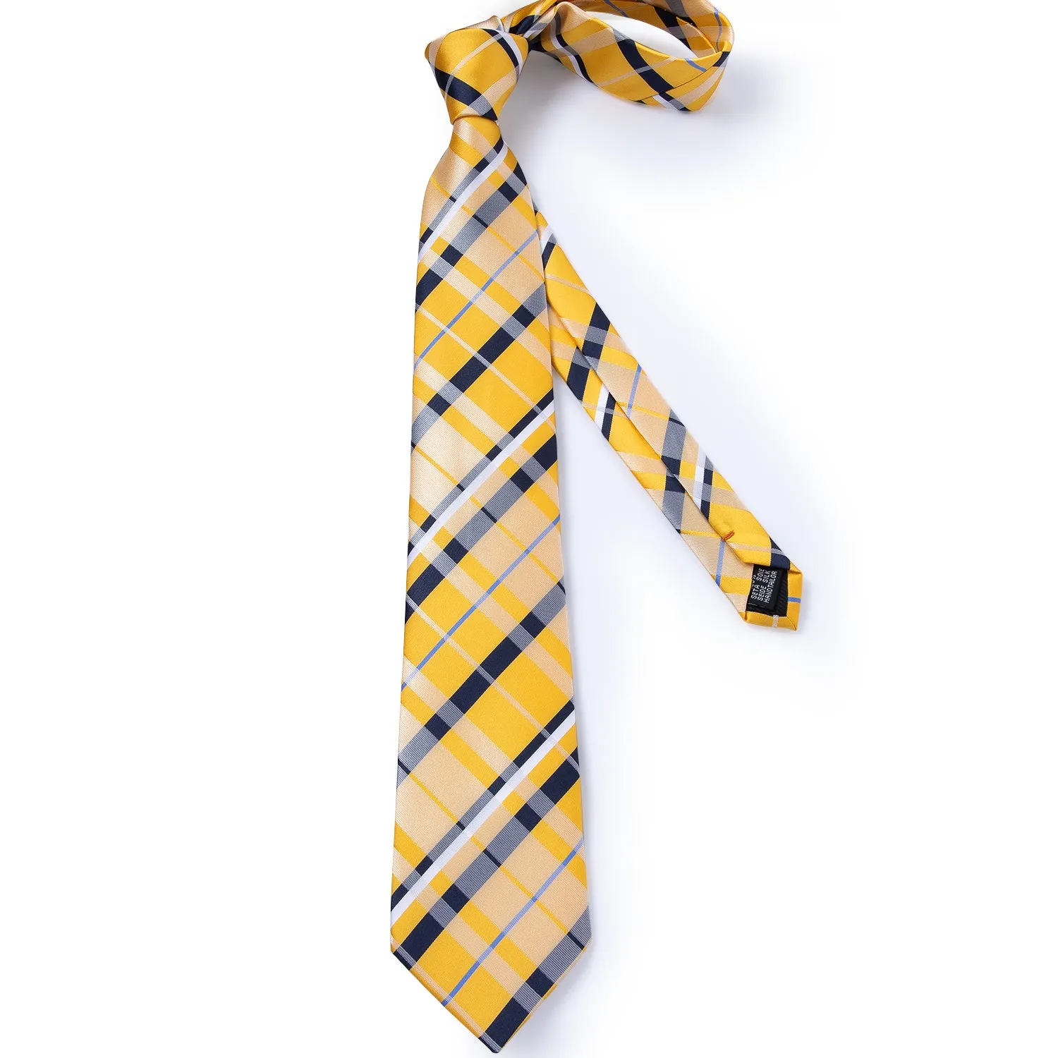 Ties2you Extra Long Tie Yellow Blue Wide Striped Silk Fabric 63 Inches Men's Tie Hanky Cufflinks Set sold by Ties2You product image thumbnail 4