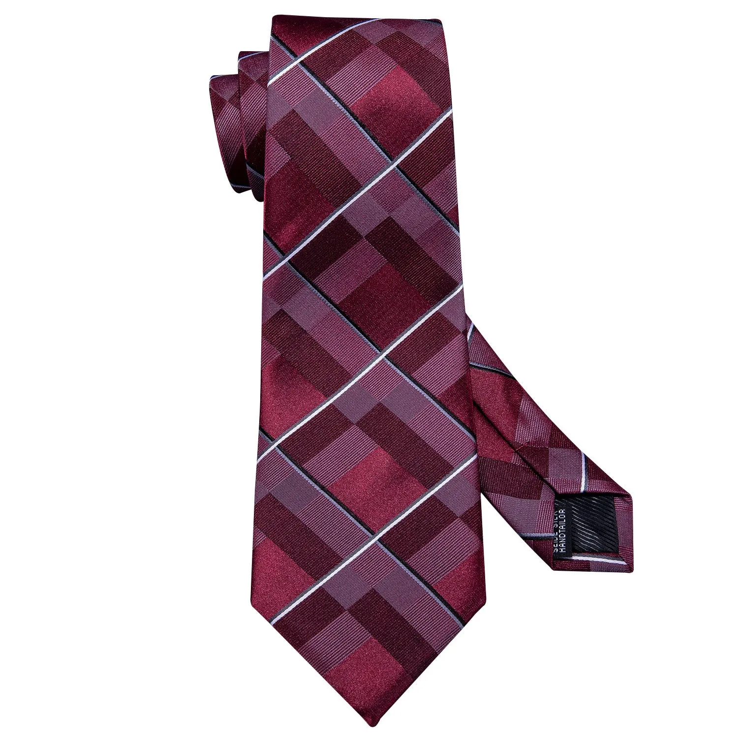 Red Plaid Necktie Pocket Square Cufflinks Set sold by Ties2You product image thumbnail 3