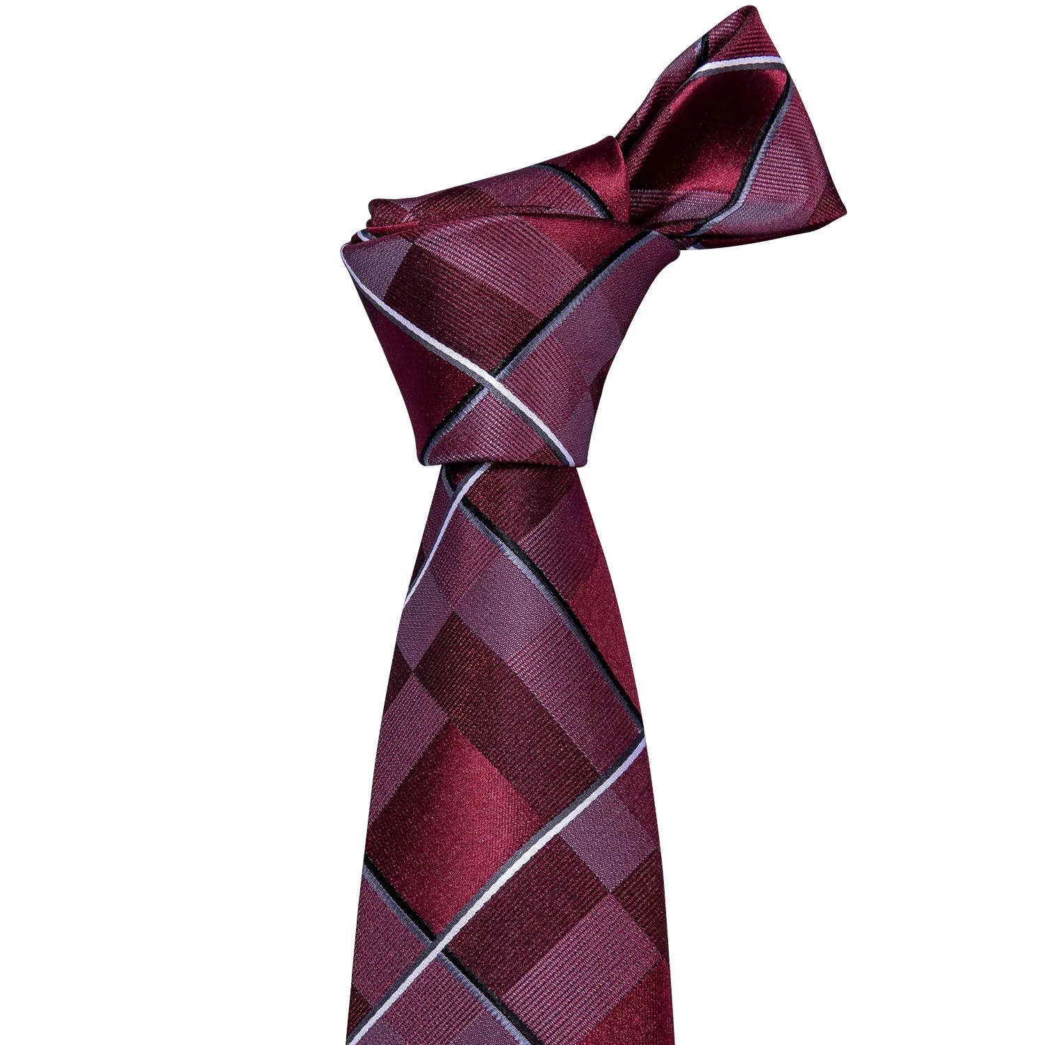 Red Plaid Necktie Pocket Square Cufflinks Set sold by Ties2You product image thumbnail 4