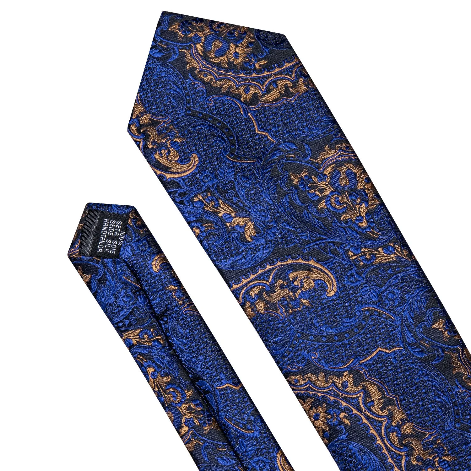 Navy Blue Golden Paisley Necktie Pocket Square Cufflinks Set sold by Ties2You product image thumbnail 2