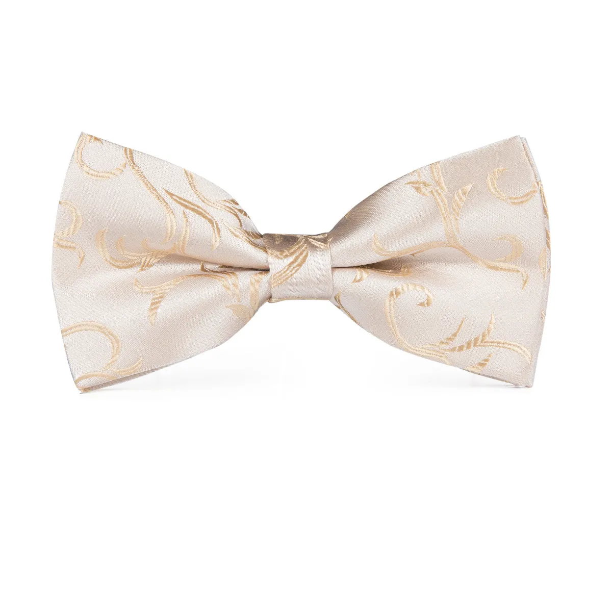 Champagne Beige White Floral Pre-tied Bow Tie Hanky Cufflinks Set sold by Ties2You product image thumbnail 3