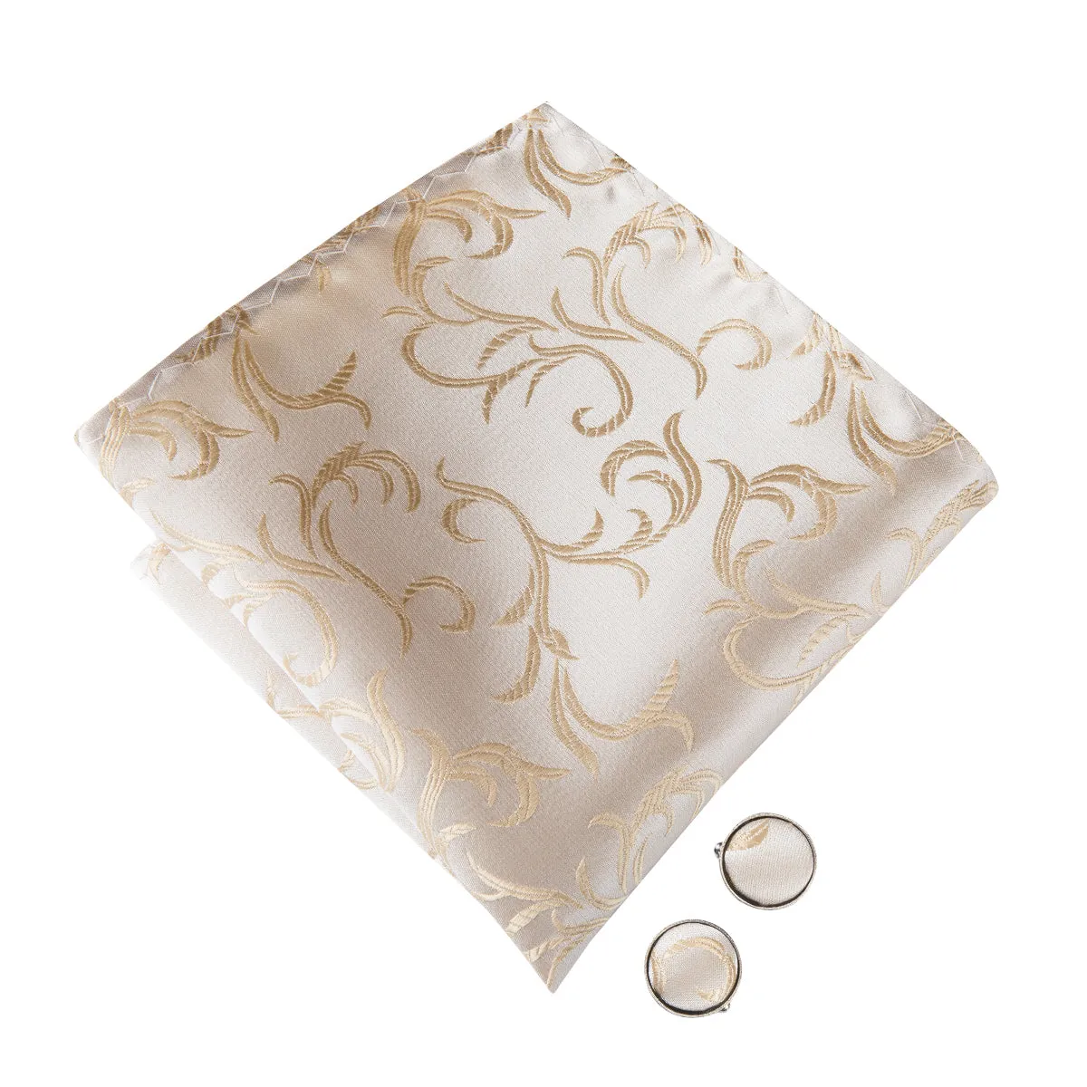 Champagne Beige White Floral Pre-tied Bow Tie Hanky Cufflinks Set sold by Ties2You product image thumbnail 4