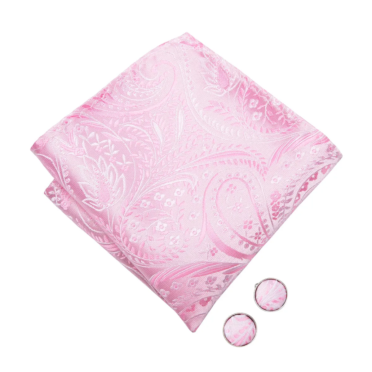 Silver Pink Floral Pre-tied Bow Tie Hanky Cufflinks Set sold by Ties2You product image thumbnail 4