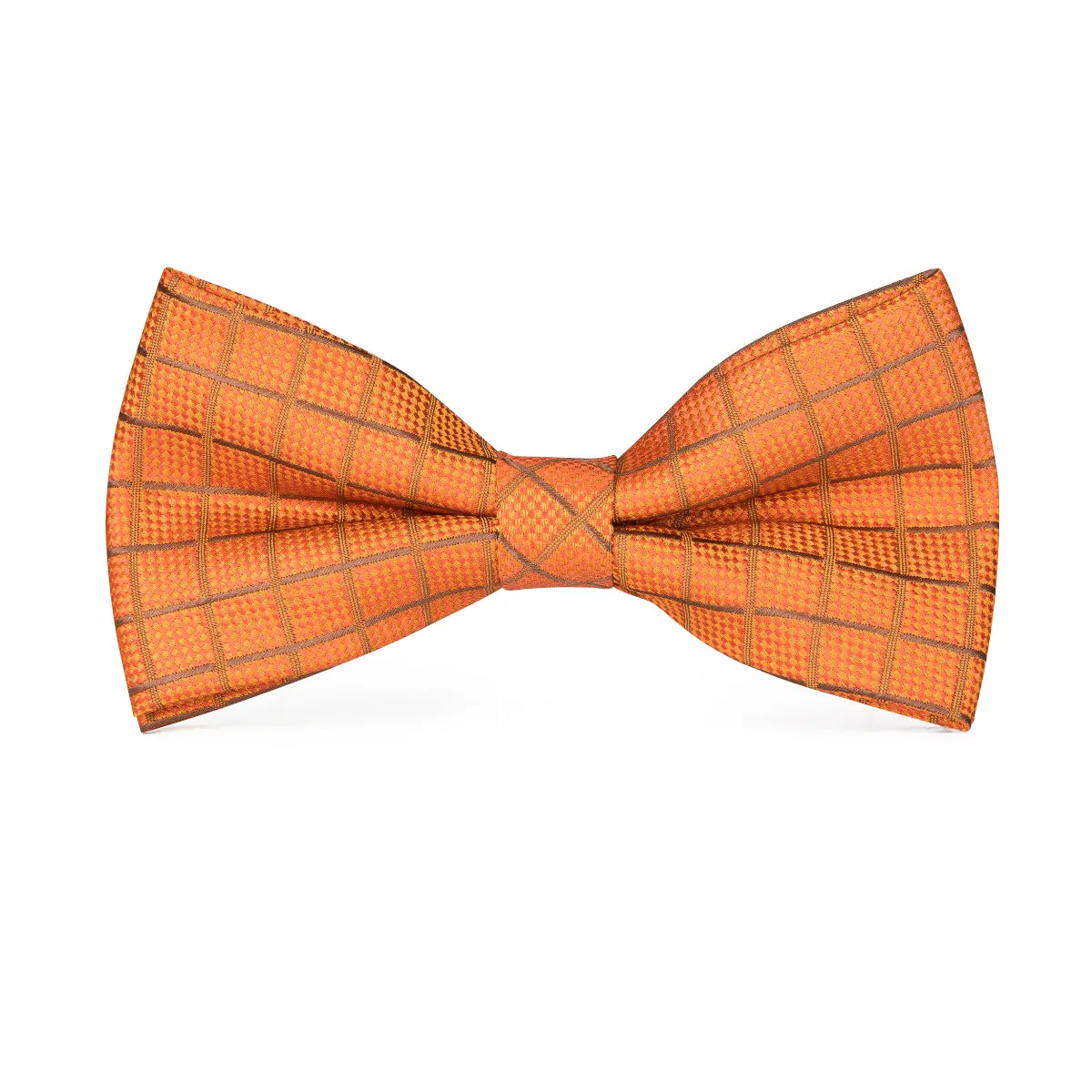 Silver Orange Plaid Pre-tied Bow Tie Hanky Cufflinks Set sold by Ties2You product image thumbnail 3