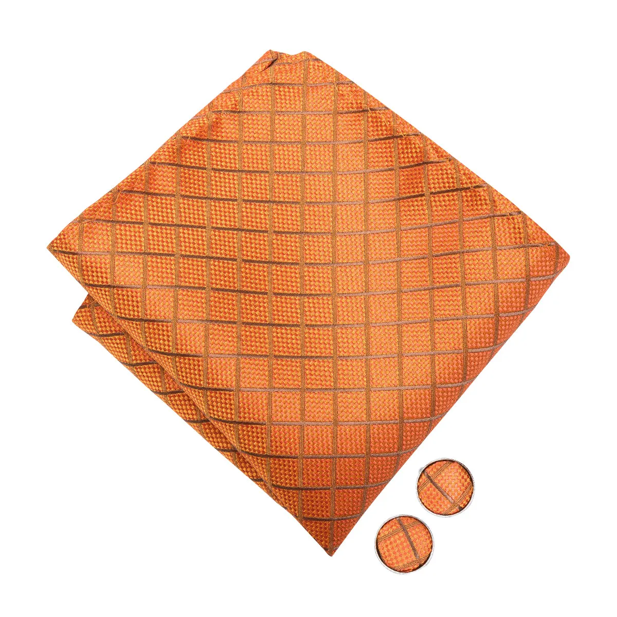 Silver Orange Plaid Pre-tied Bow Tie Hanky Cufflinks Set sold by Ties2You product image thumbnail 4