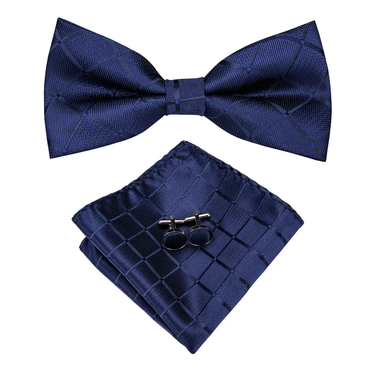 Classic Black Plaid Pre-tied Bow Tie Hanky Cufflinks Set sold by Ties2You product image thumbnail 2