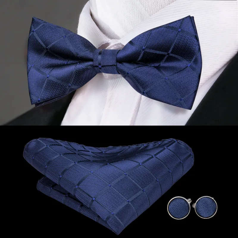 Classic Black Plaid Pre-tied Bow Tie Hanky Cufflinks Set made by Ties2You