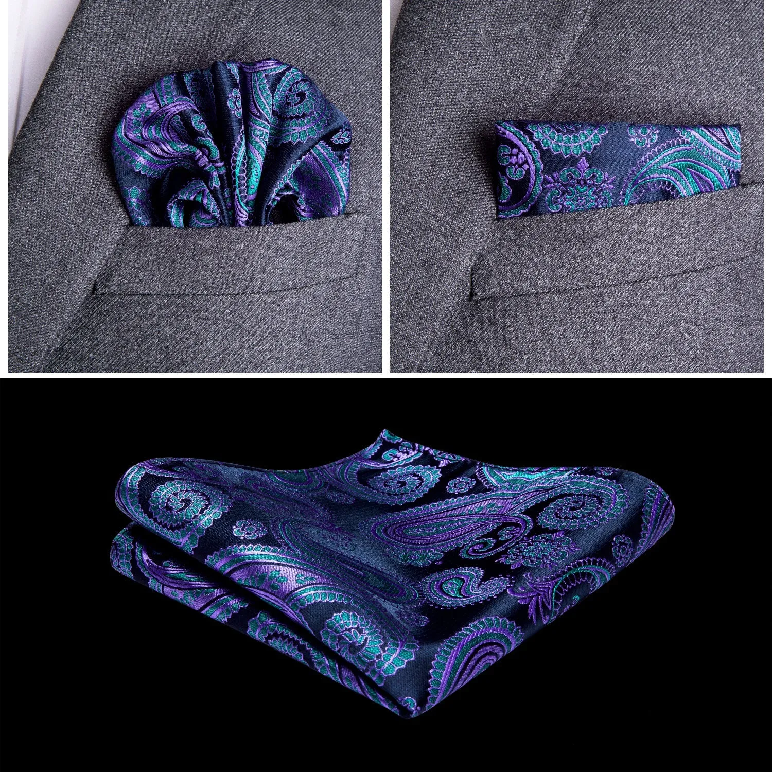 Luxury Blue Purple Paisley Jacquard Silk Men's Vest Hanky Cufflinks Tie Set Waistcoat Suit Set sold by Ties2You product image thumbnail 5