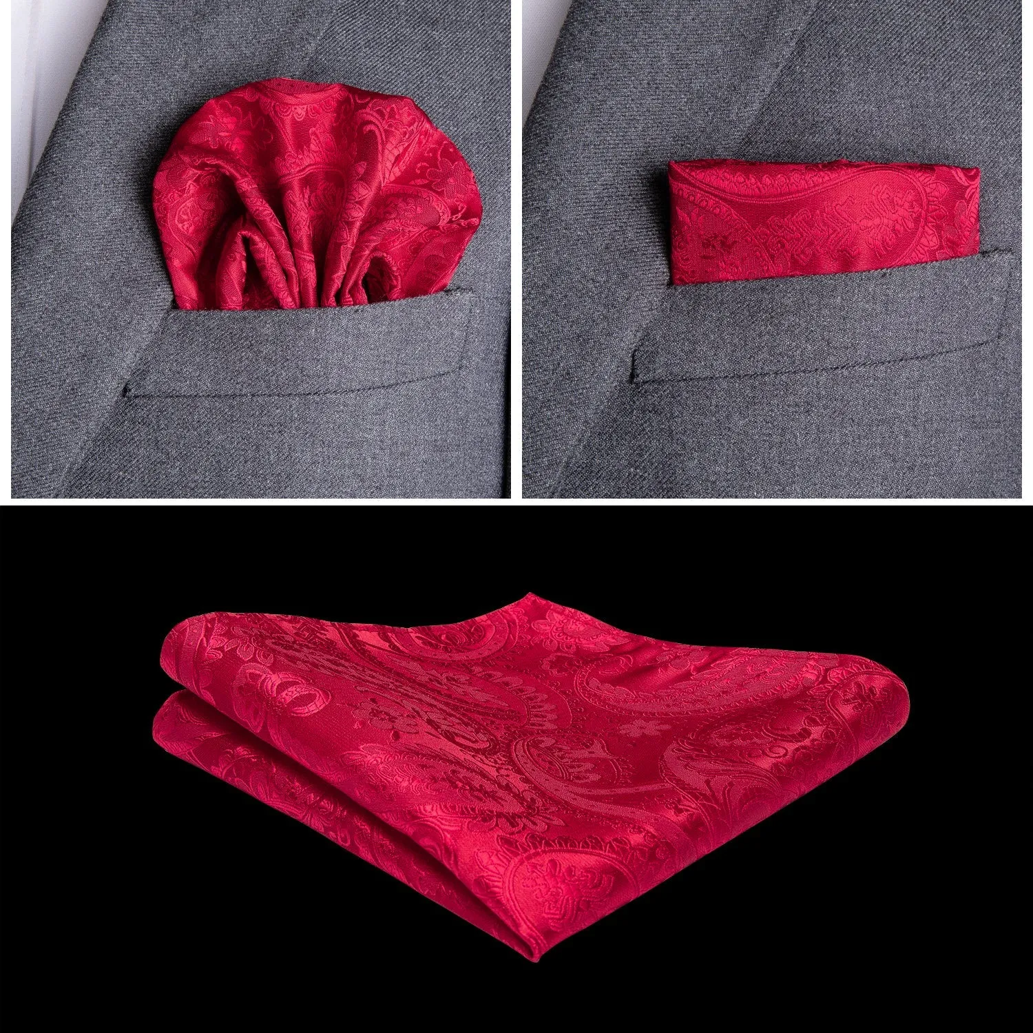 Luxury Red Paisley Jacquard Silk Men's Vest Hanky Cufflinks Tie Set Waistcoat Suit Set sold by Ties2You product image thumbnail 5