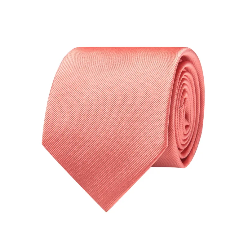 Ties2you Silk Men's Tie Coral Red Solid Tie Pocket Square Cufflinks Set Classic sold by Ties2You
