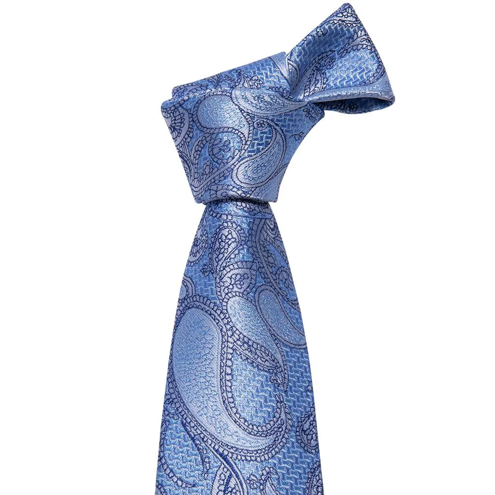 Sky-blue Paisley Silk Tie Pocket Square Cufflinks Set sold by Ties2You product image thumbnail 5