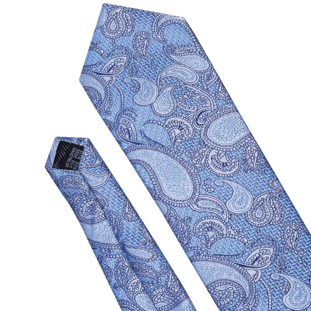 Sky-blue Paisley Silk Tie Pocket Square Cufflinks Set sold by Ties2You product image thumbnail 2