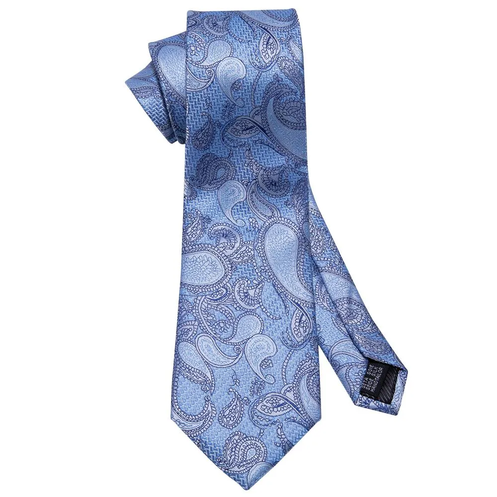 Sky-blue Paisley Silk Tie Pocket Square Cufflinks Set sold by Ties2You product image thumbnail 3
