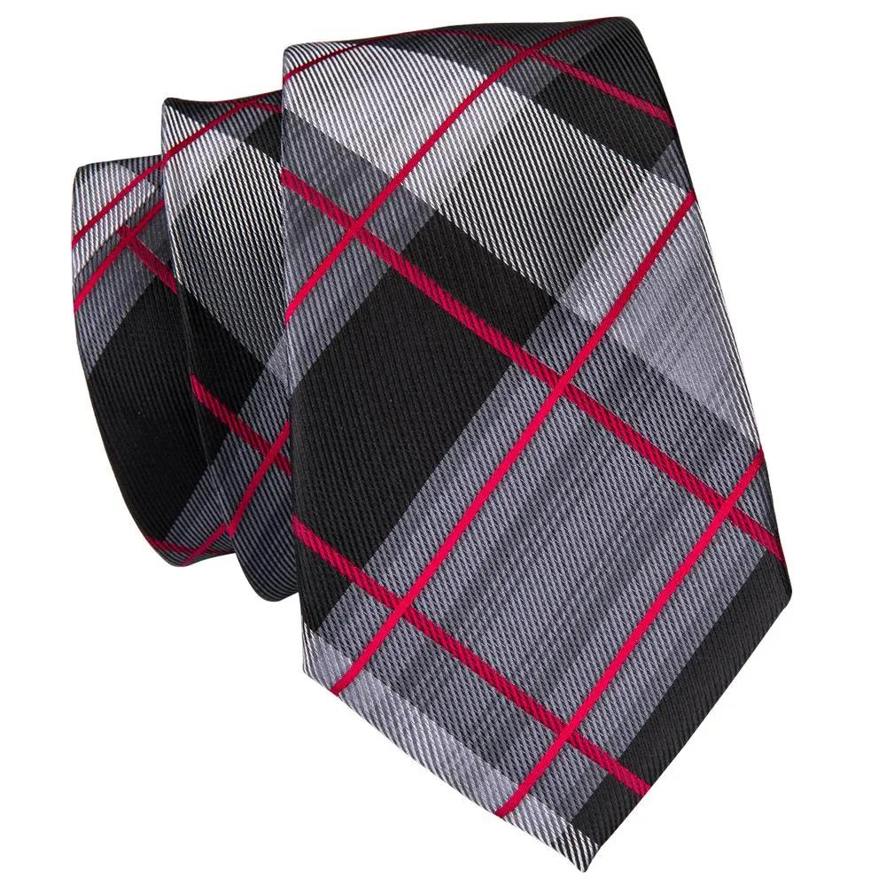 Black Grey Red Plaid Men's Tie Set Tie Pocket Square Cufflinks Set sold by Ties2You product image thumbnail 3