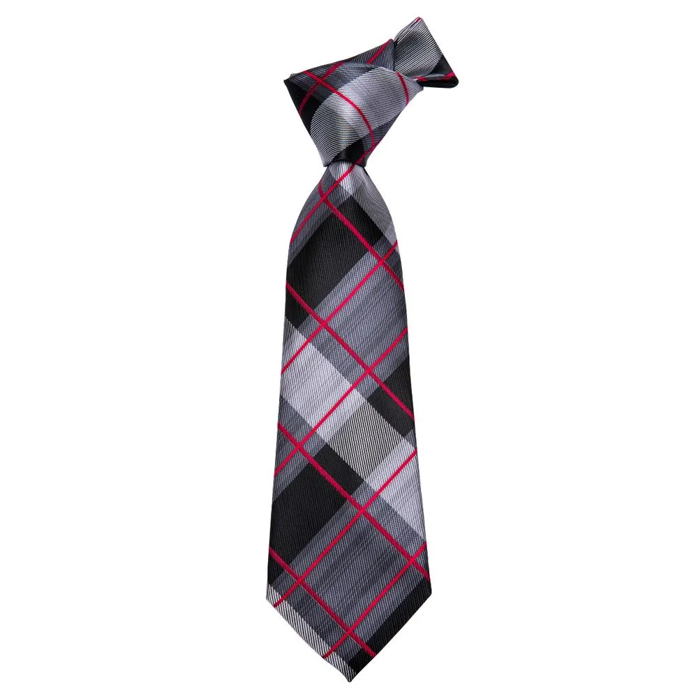 Black Grey Red Plaid Men's Tie Set Tie Pocket Square Cufflinks Set sold by Ties2You product image thumbnail 5
