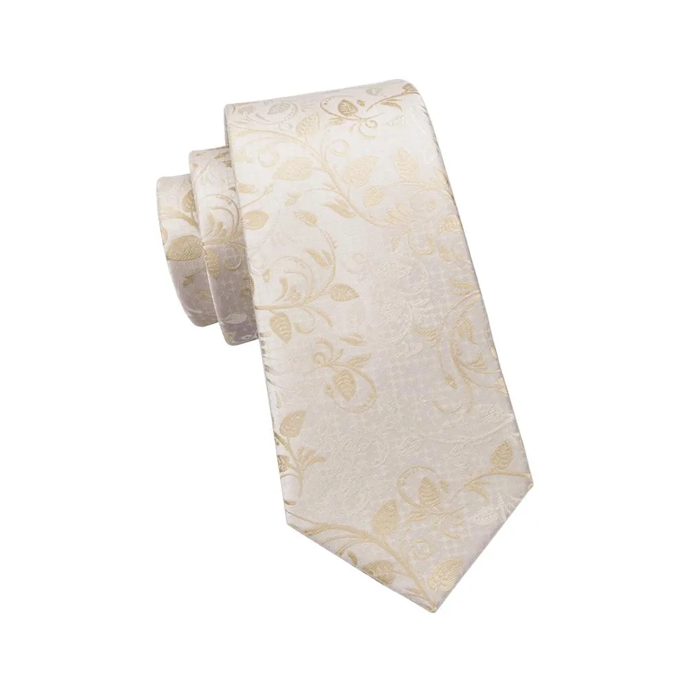 Ties2you Champagne Tie Golden Floral Men's Silk Tie Pocket Square Cufflinks Set sold by Ties2You product image thumbnail 5