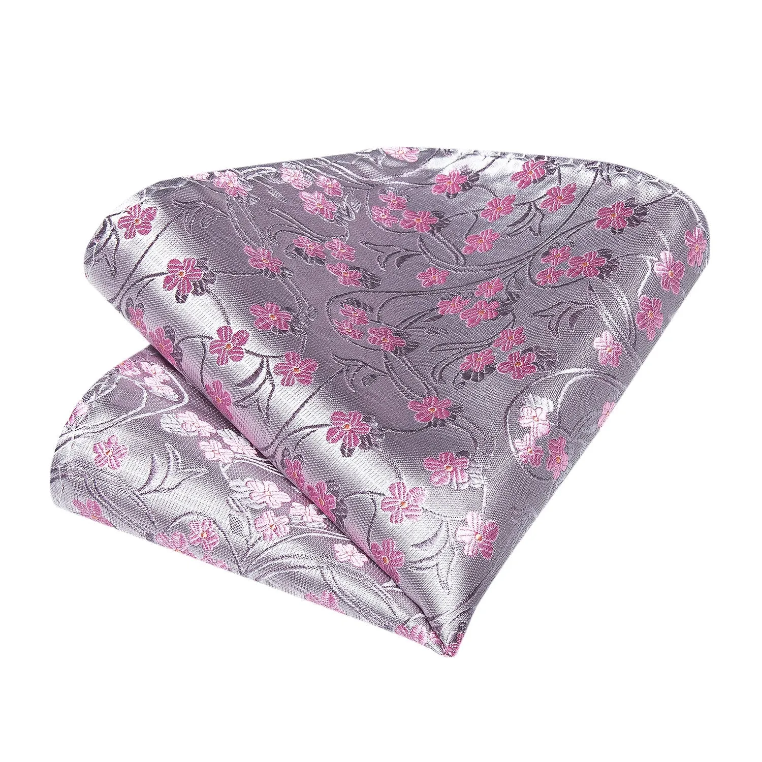 Silver Pink Floral Tie Pocket Square Cufflinks Set sold by Ties2You product image thumbnail 5