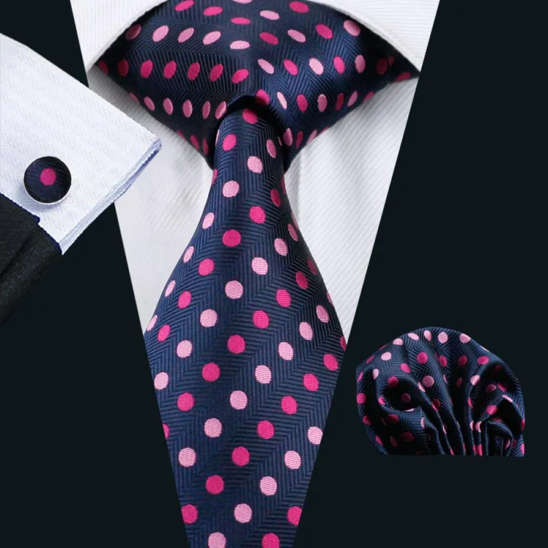 Pink Purple Polka Dot Men's Tie Pocket Square Cufflinks Set sold by Ties2You