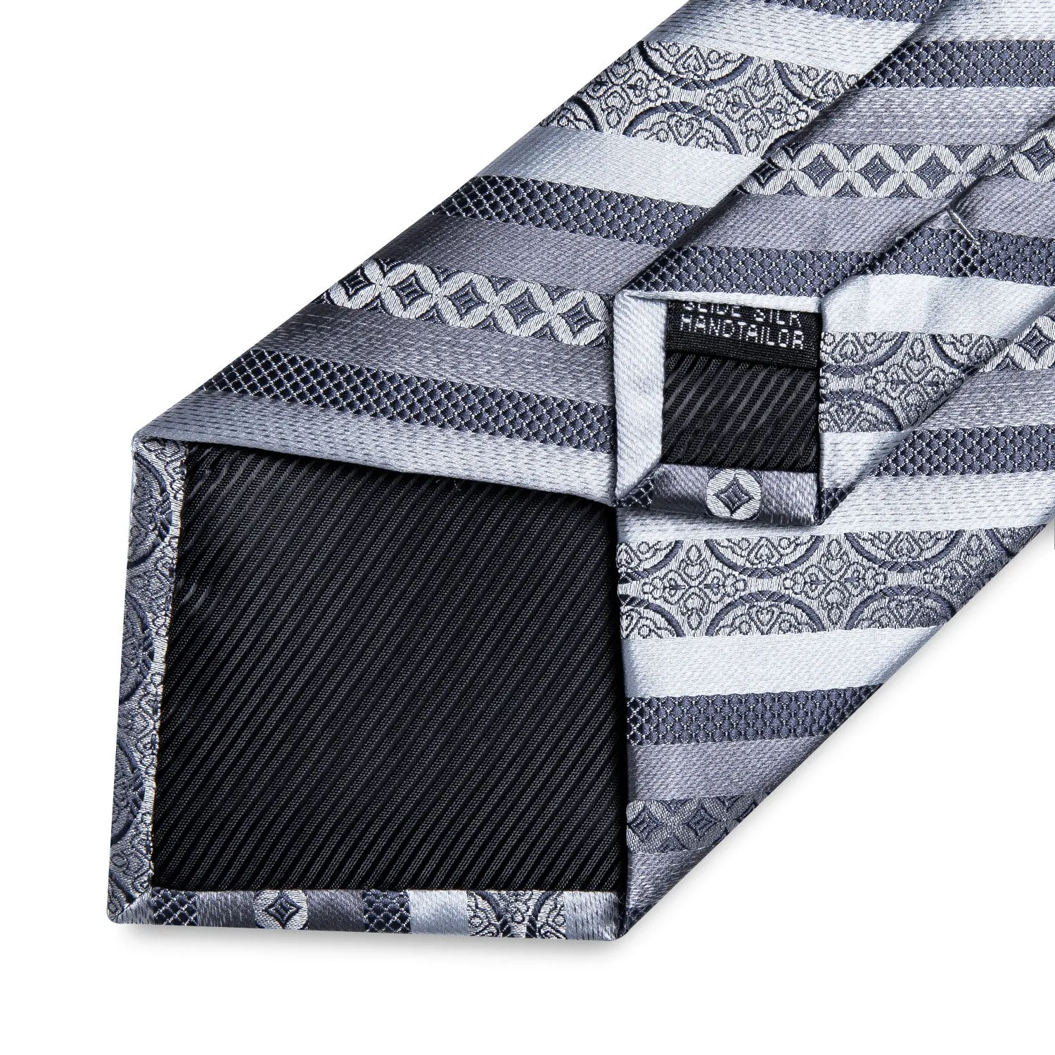 Silver Grey Novelty Striped Silk Men's Tie Pocket Square Cufflinks Set sold by Ties2You product image thumbnail 5