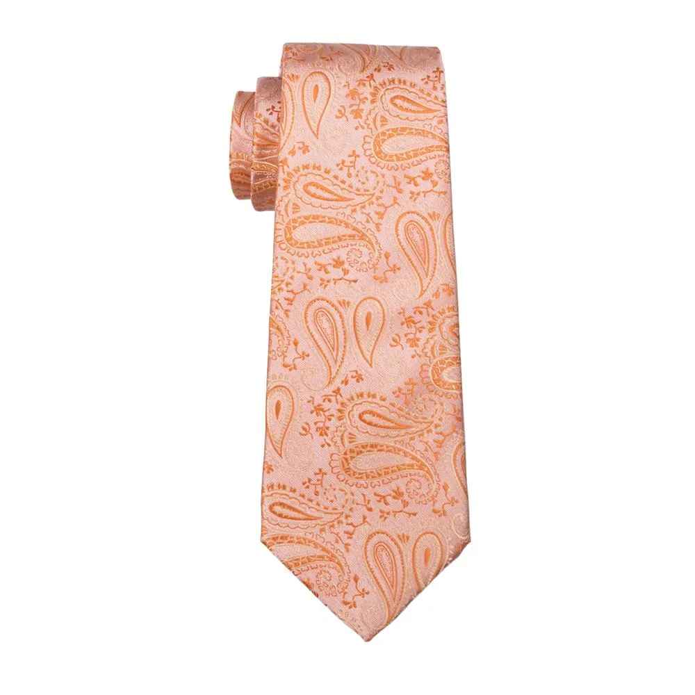 Light Orange Paisley Silk Men's Tie Pocket Square Cufflinks Set sold by Ties2You product image thumbnail 4