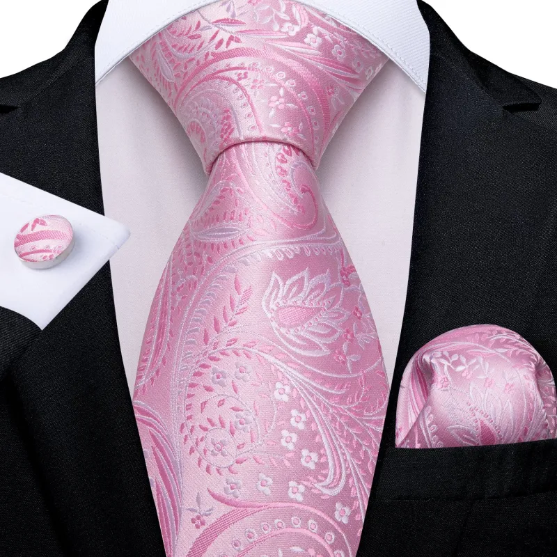 Ties2you Pink Tie Floral Men's Silk Tie Pocket Square Cufflinks Set for Dress Business sold by Ties2You