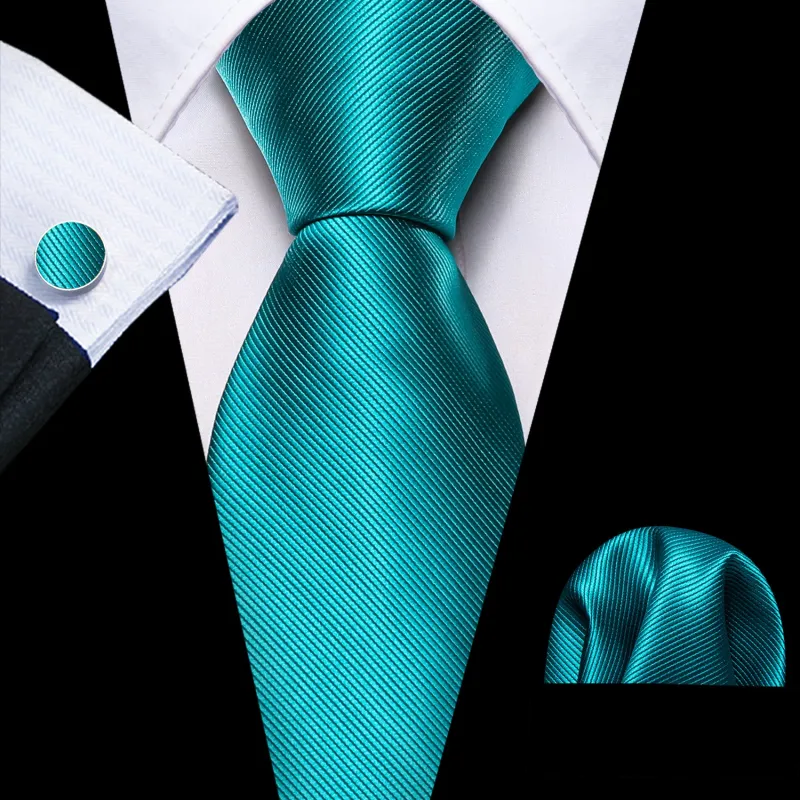 Teal Striped Tie Hanky Cufflinks Set sold by Ties2You