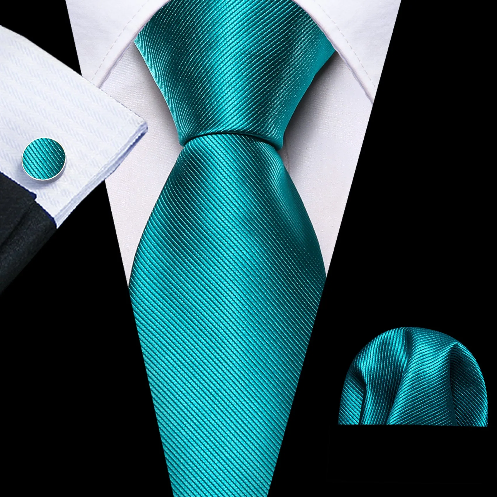 Teal Striped Tie Hanky Cufflinks Set sold by Ties2You