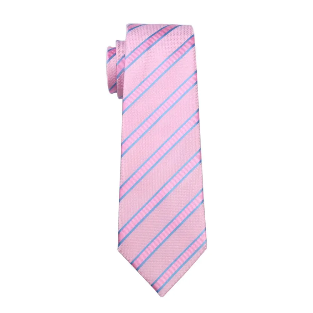 Pink Blue Striped Silk Men's Tie Pocket Square Cufflinks Set sold by Ties2You product image thumbnail 4