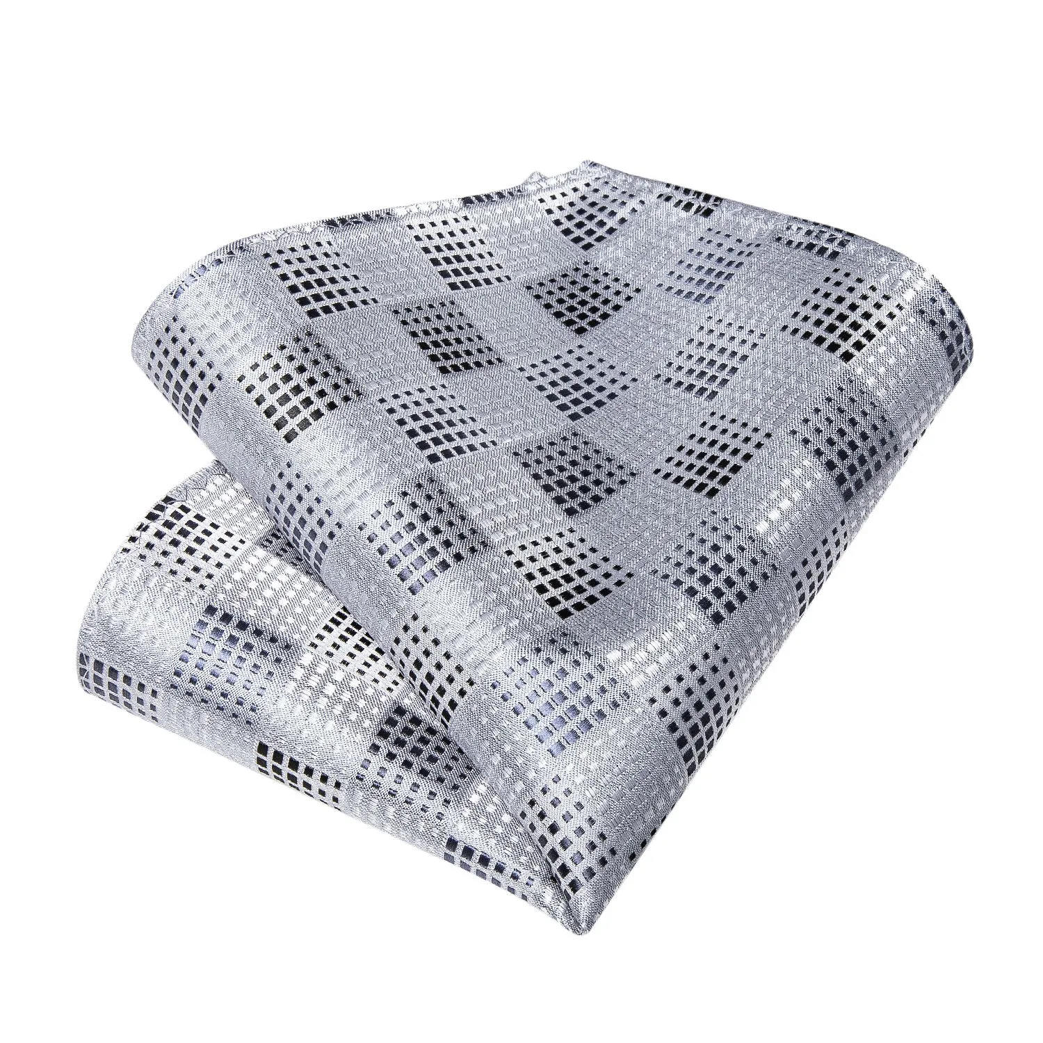 Silver White Plaid Silk Men's Tie Pocket Square Cufflinks Set sold by Ties2You product image thumbnail 5