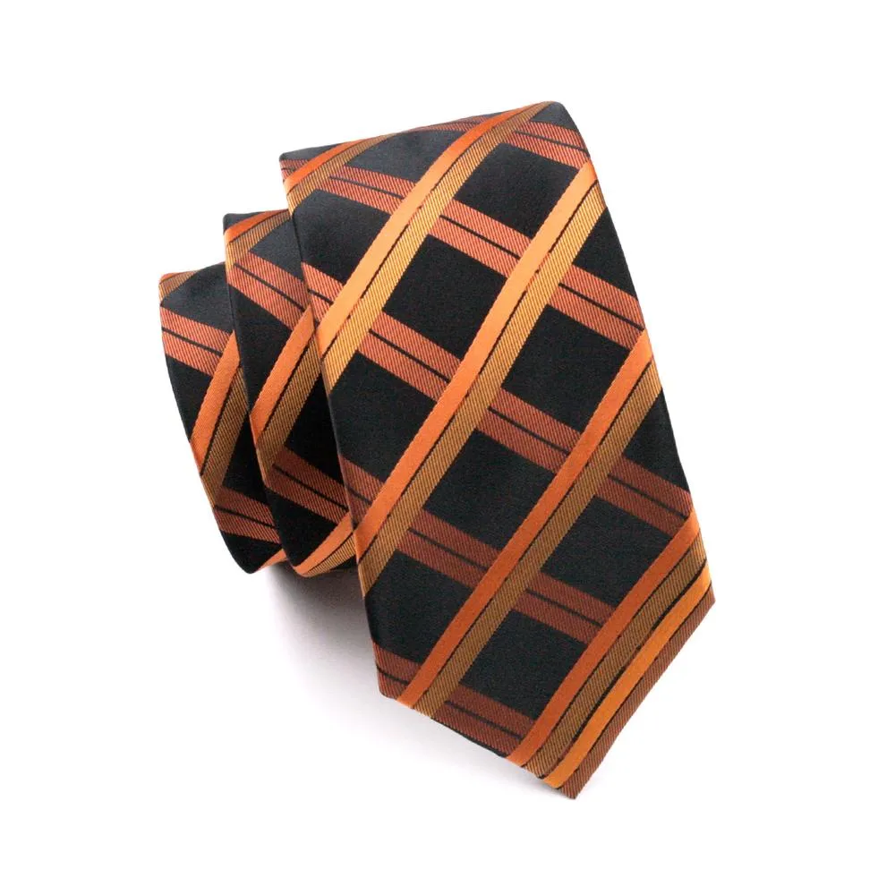 Orange Black Plaid Men's Tie Pocket Square Cufflinks Set sold by Ties2You product image thumbnail 5