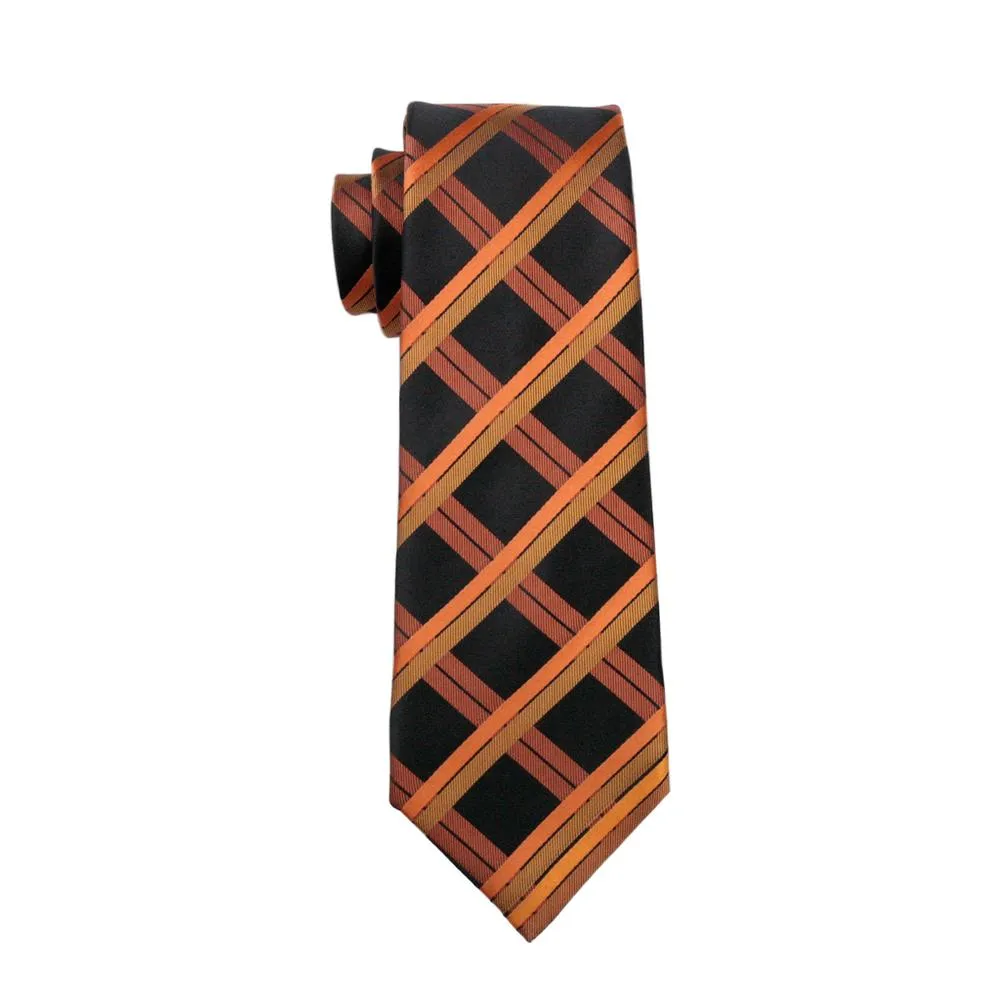 Orange Black Plaid Men's Tie Pocket Square Cufflinks Set sold by Ties2You product image thumbnail 4