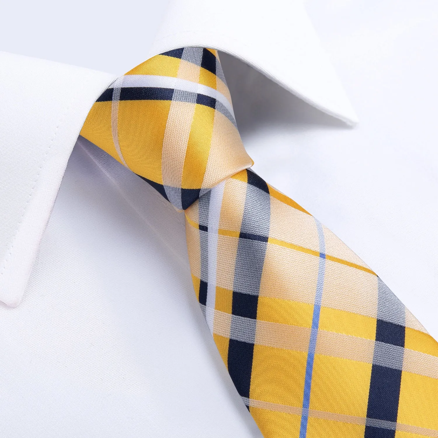 Yellow Blue Wide Striped Silk Fabric Men's Tie Hanky Cufflinks Set 8cm sold by Ties2You product image thumbnail 4