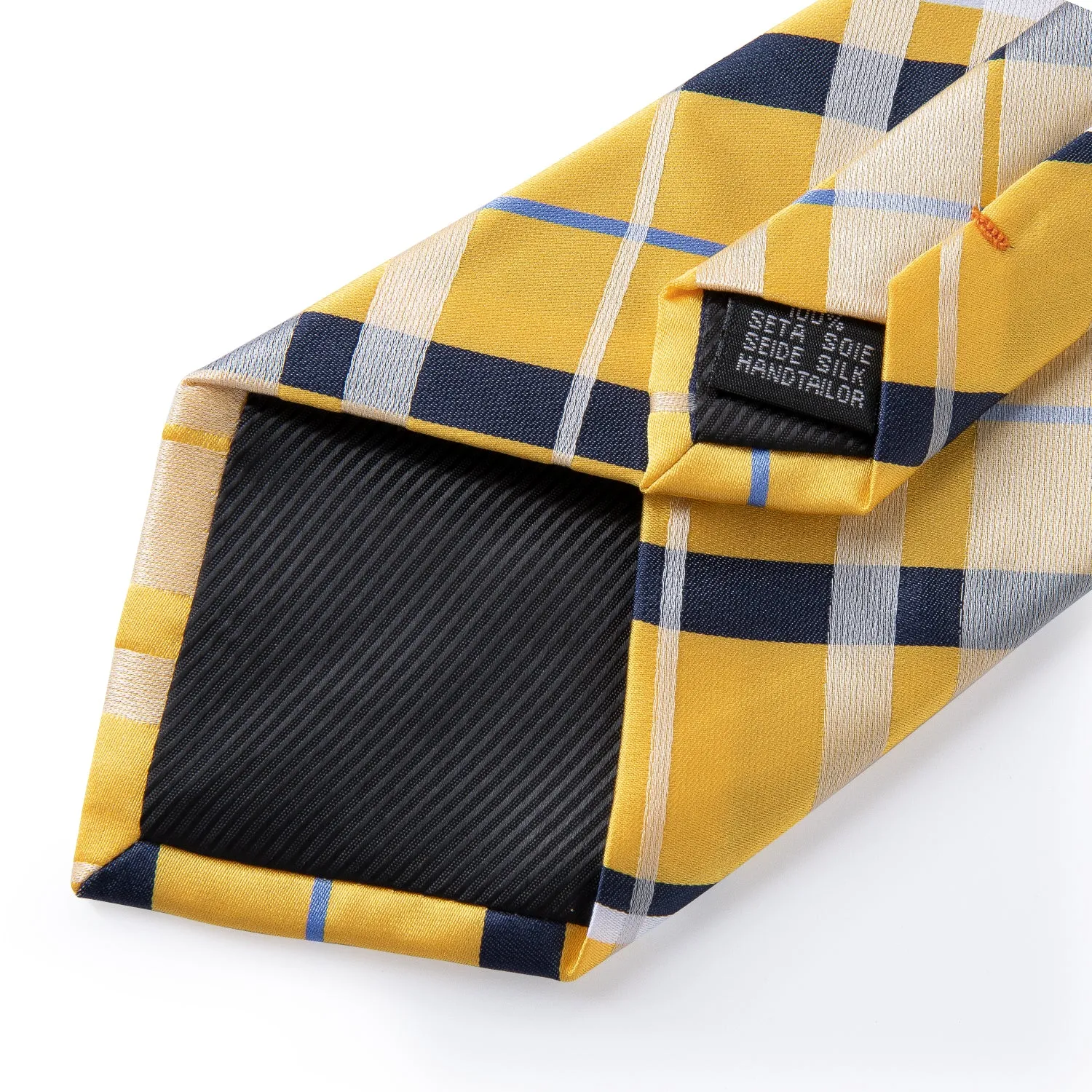 Yellow Blue Wide Striped Silk Fabric Men's Tie Hanky Cufflinks Set 8cm sold by Ties2You product image thumbnail 5