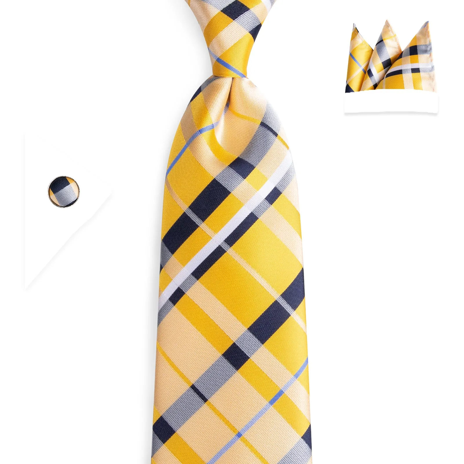 Yellow Blue Wide Striped Silk Fabric Men's Tie Hanky Cufflinks Set 8cm sold by Ties2You product image thumbnail 3