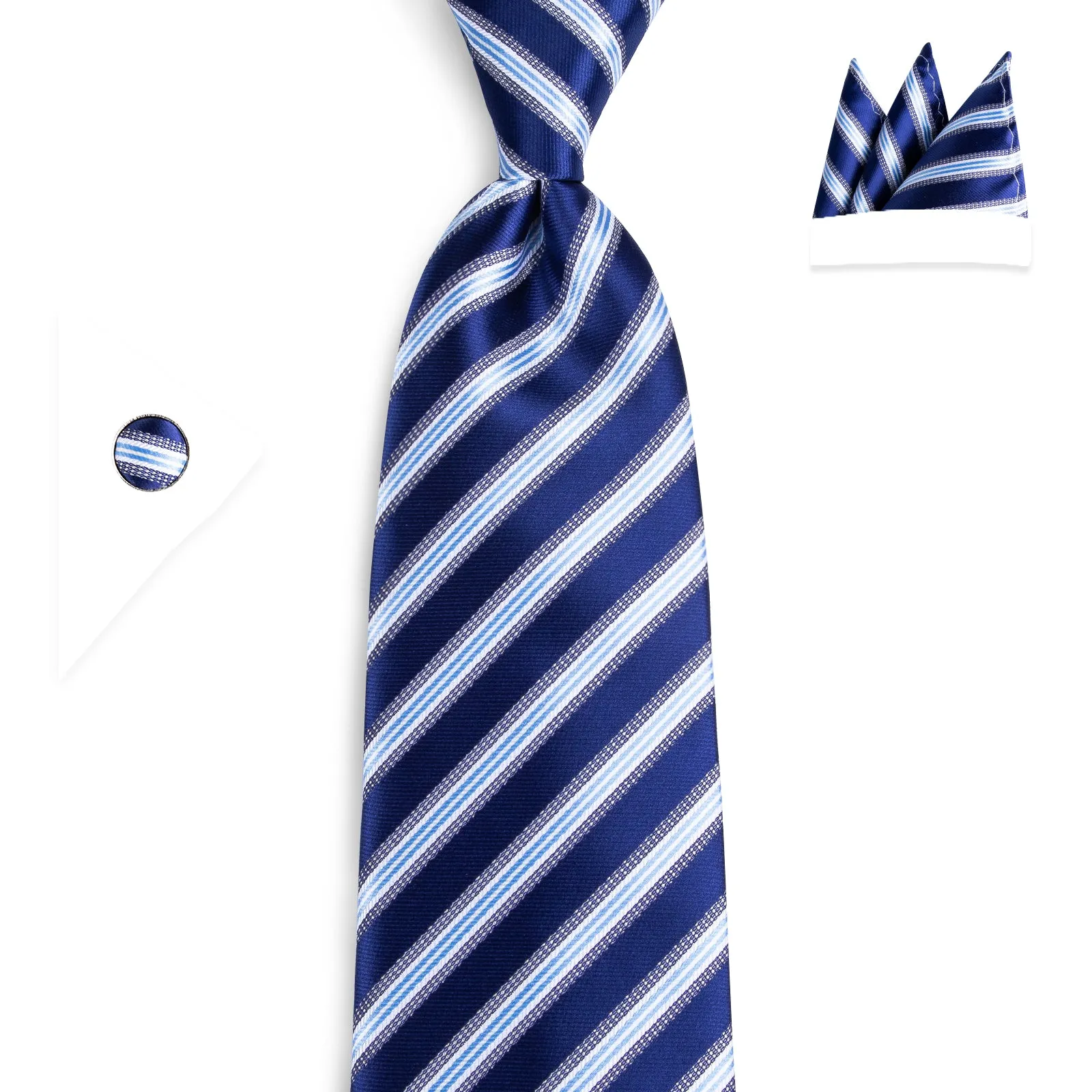 Cerulean Blue White Striped Silk Fabric Men's Tie Hanky Cufflinks Set 8cm sold by Ties2You product image thumbnail 3