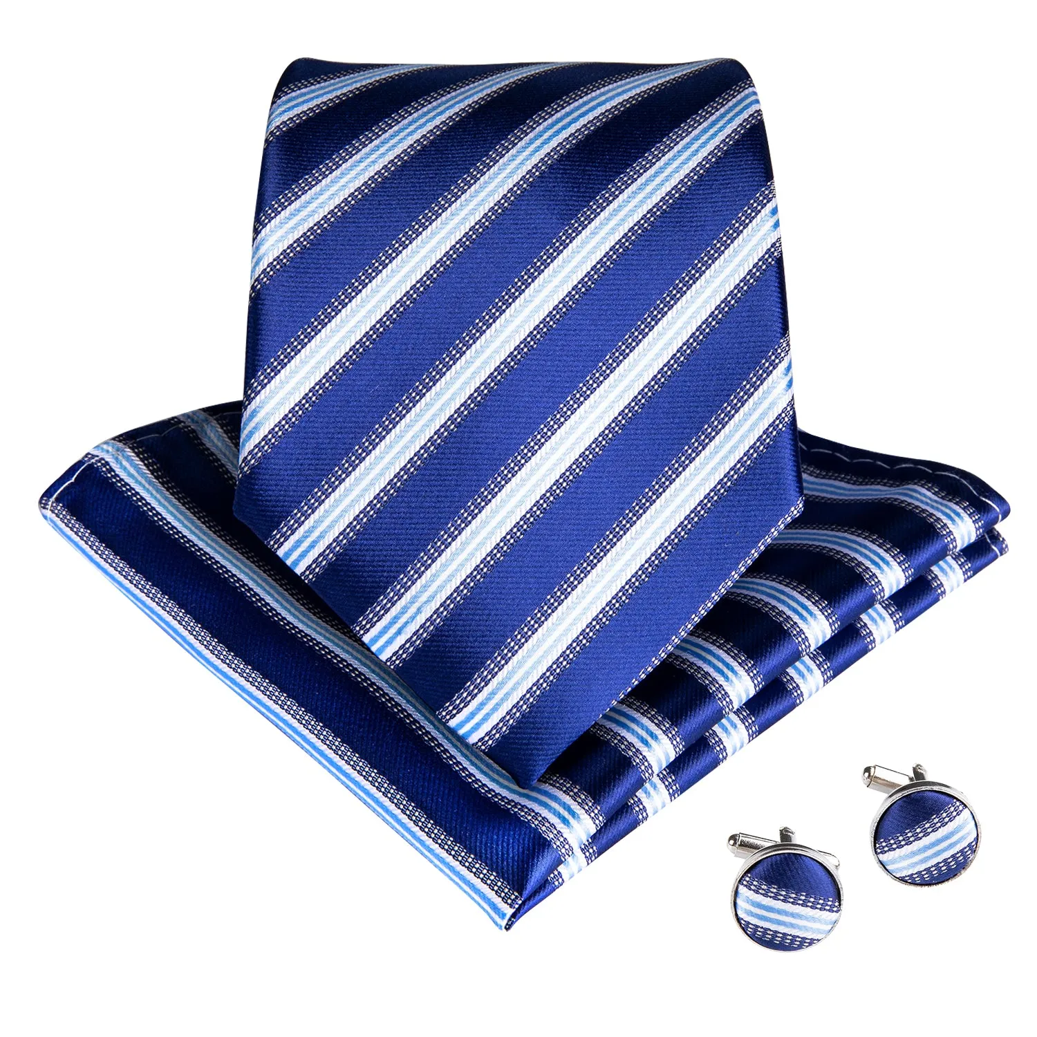Cerulean Blue White Striped Silk Fabric Men's Tie Hanky Cufflinks Set 8cm sold by Ties2You product image thumbnail 2