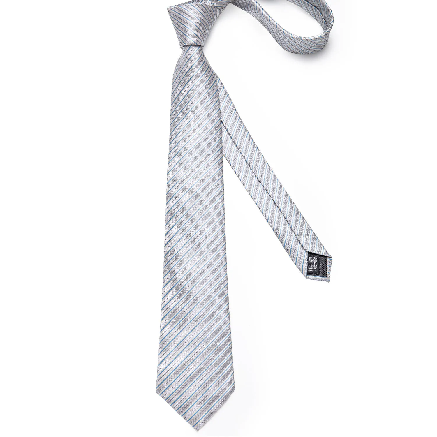 Blue White Striped Silk Fabric Men's Tie Hanky Cufflinks Set sold by Ties2You product image thumbnail 3