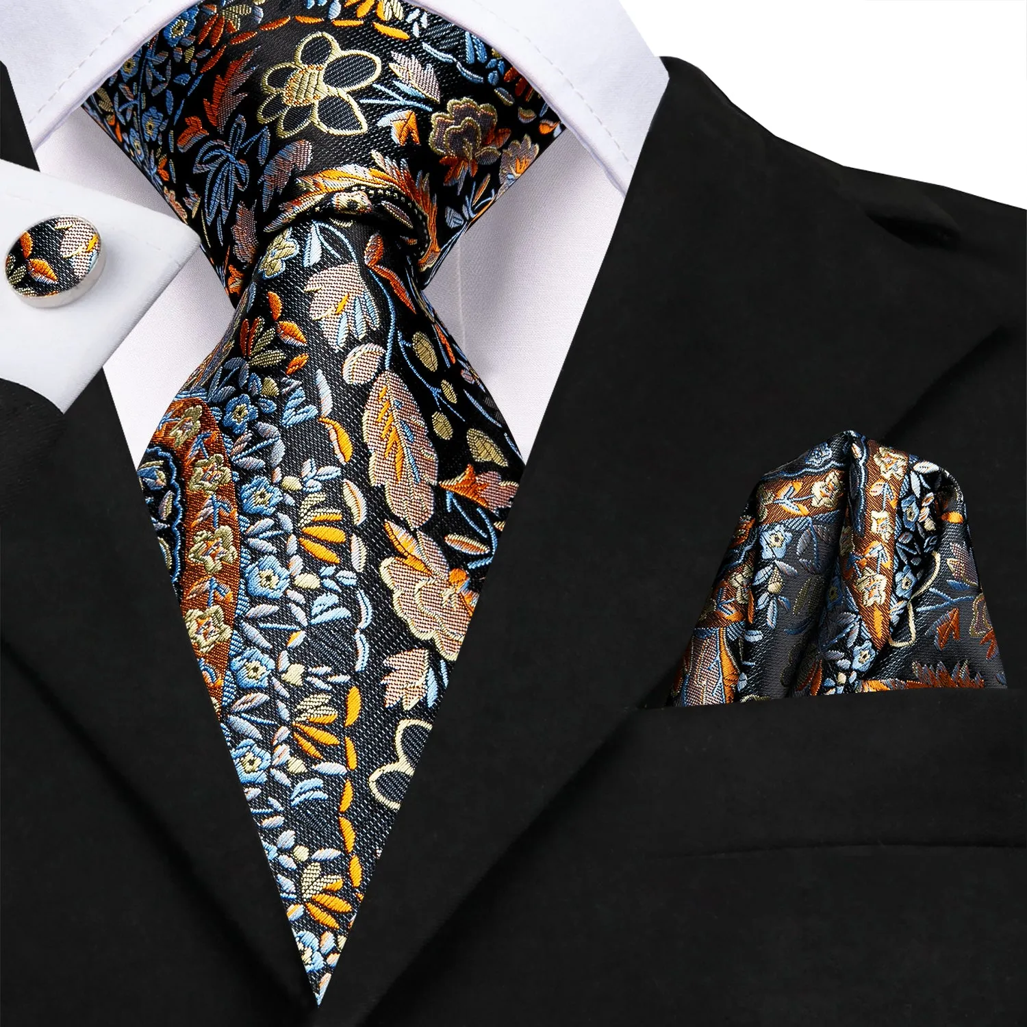 Black Golden Paisley Silk Fabric Men's Tie Hanky Cufflinks Set 8cm sold by Ties2You