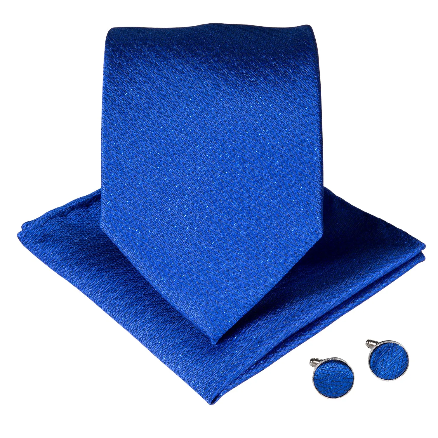 Blue Solid Silk Fabric Men's Tie Hanky Cufflinks Set 8cm sold by Ties2You product image thumbnail 2