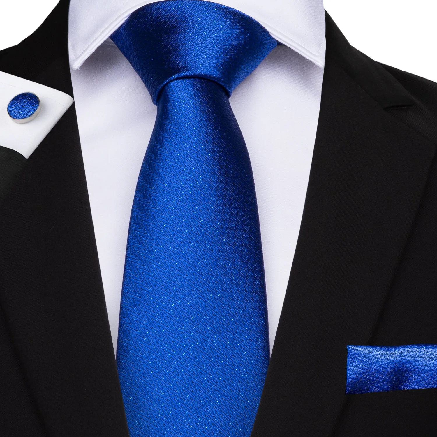 Blue Solid Silk Fabric Men's Tie Hanky Cufflinks Set 8cm sold by Ties2You