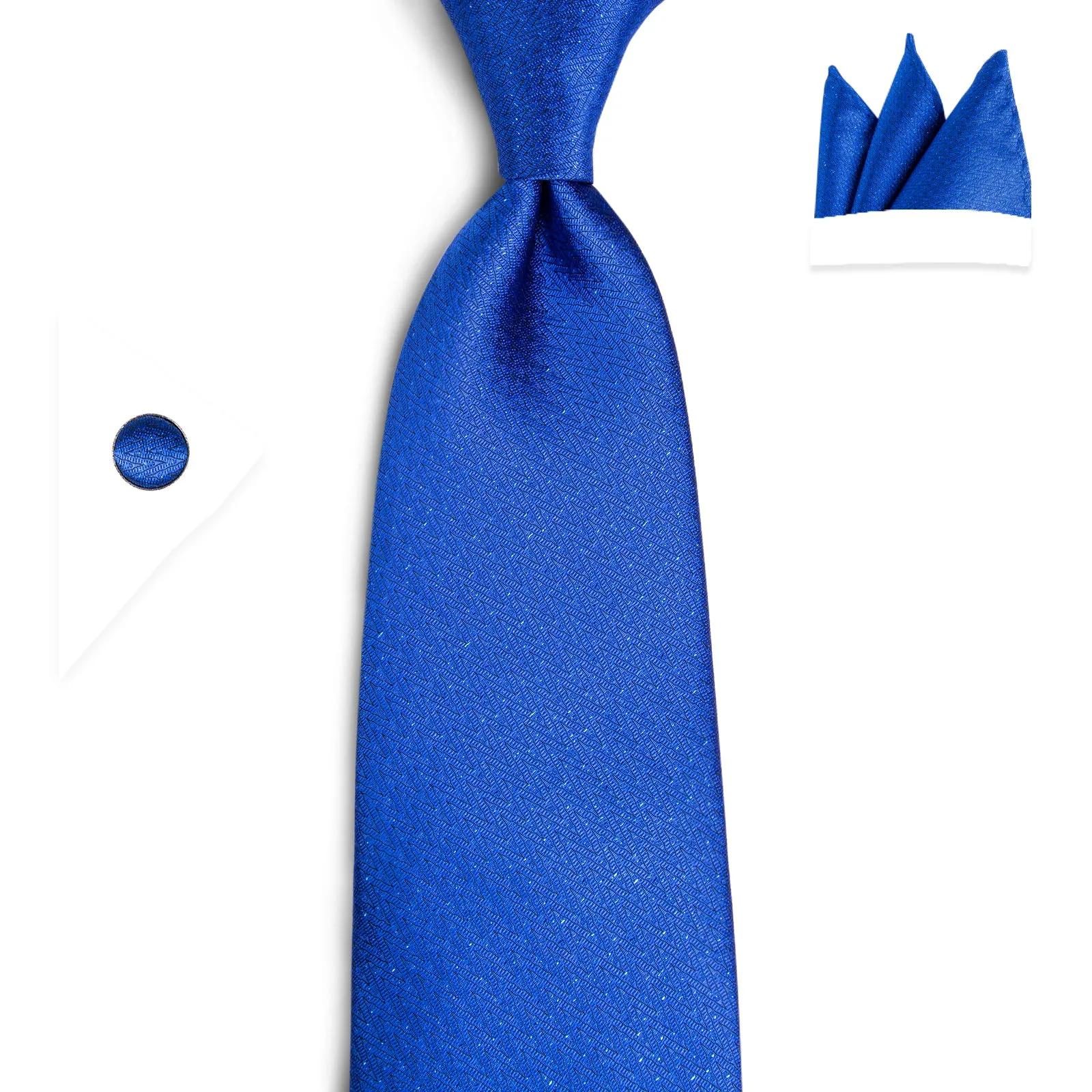 Blue Solid Silk Fabric Men's Tie Hanky Cufflinks Set 8cm sold by Ties2You product image thumbnail 3