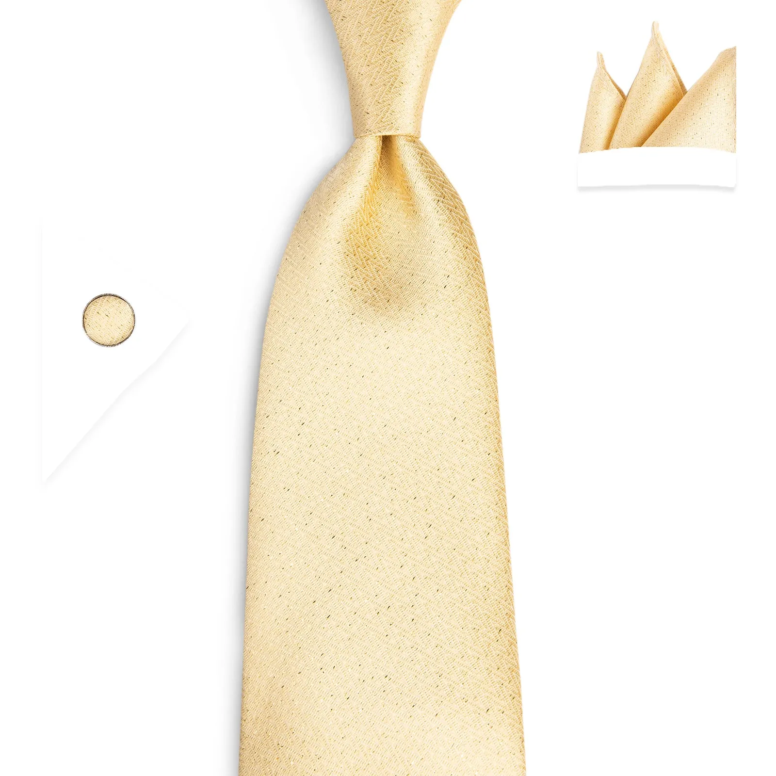 Champagne Solid Silk Fabric Men's Tie Hanky Cufflinks Set 8cm sold by Ties2You product image thumbnail 4