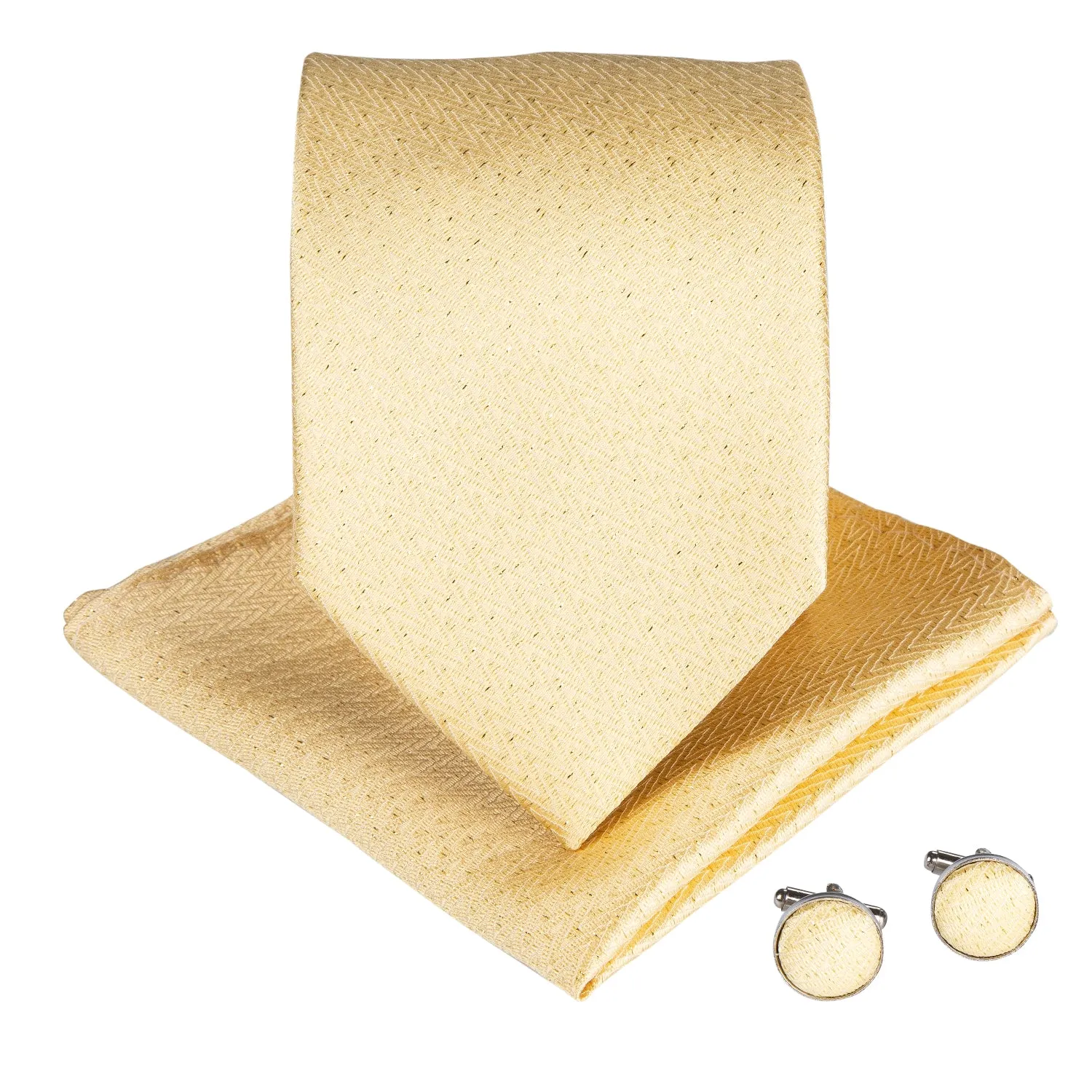 Champagne Solid Silk Fabric Men's Tie Hanky Cufflinks Set 8cm sold by Ties2You product image thumbnail 3