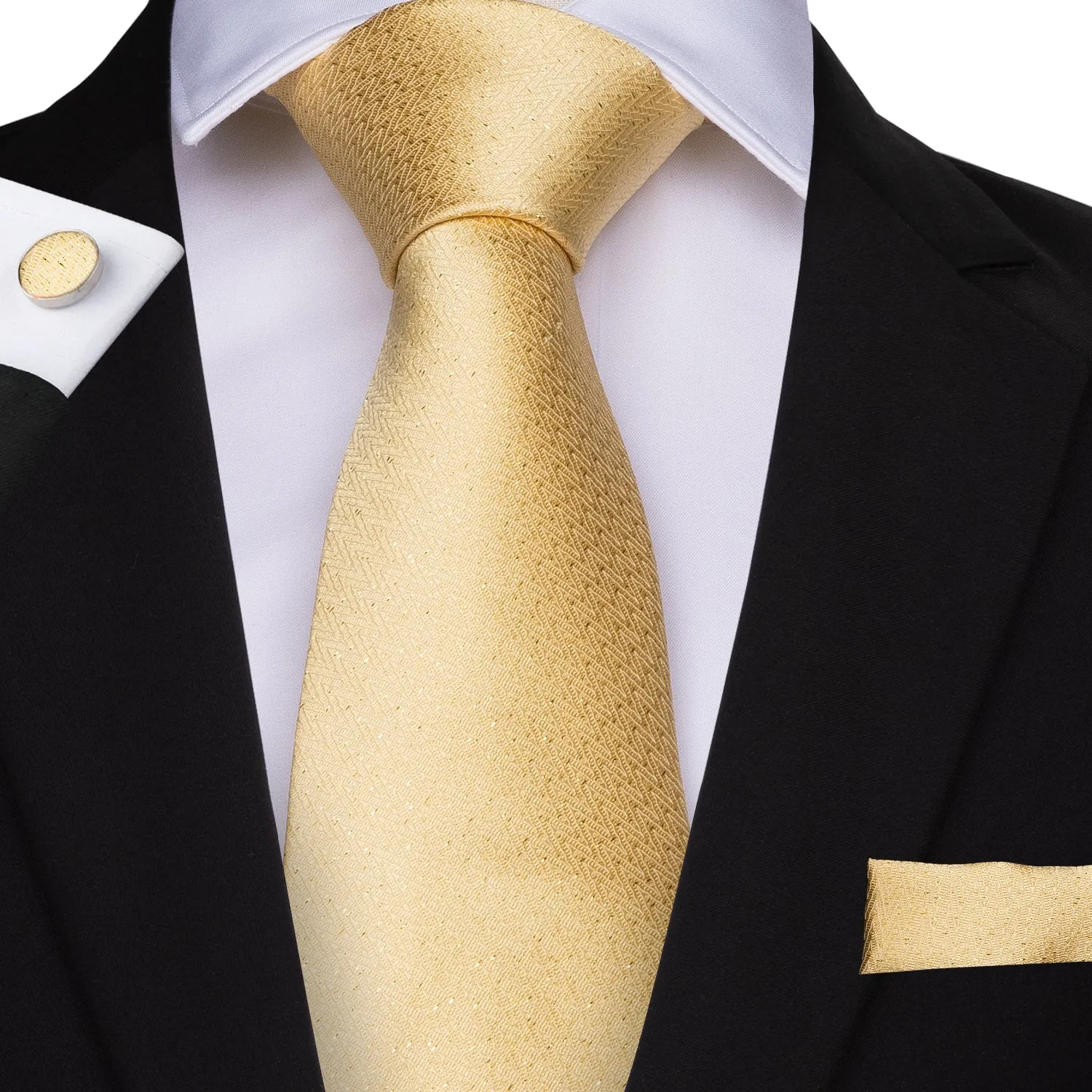 Champagne Solid Silk Fabric Men's Tie Hanky Cufflinks Set 8cm sold by Ties2You